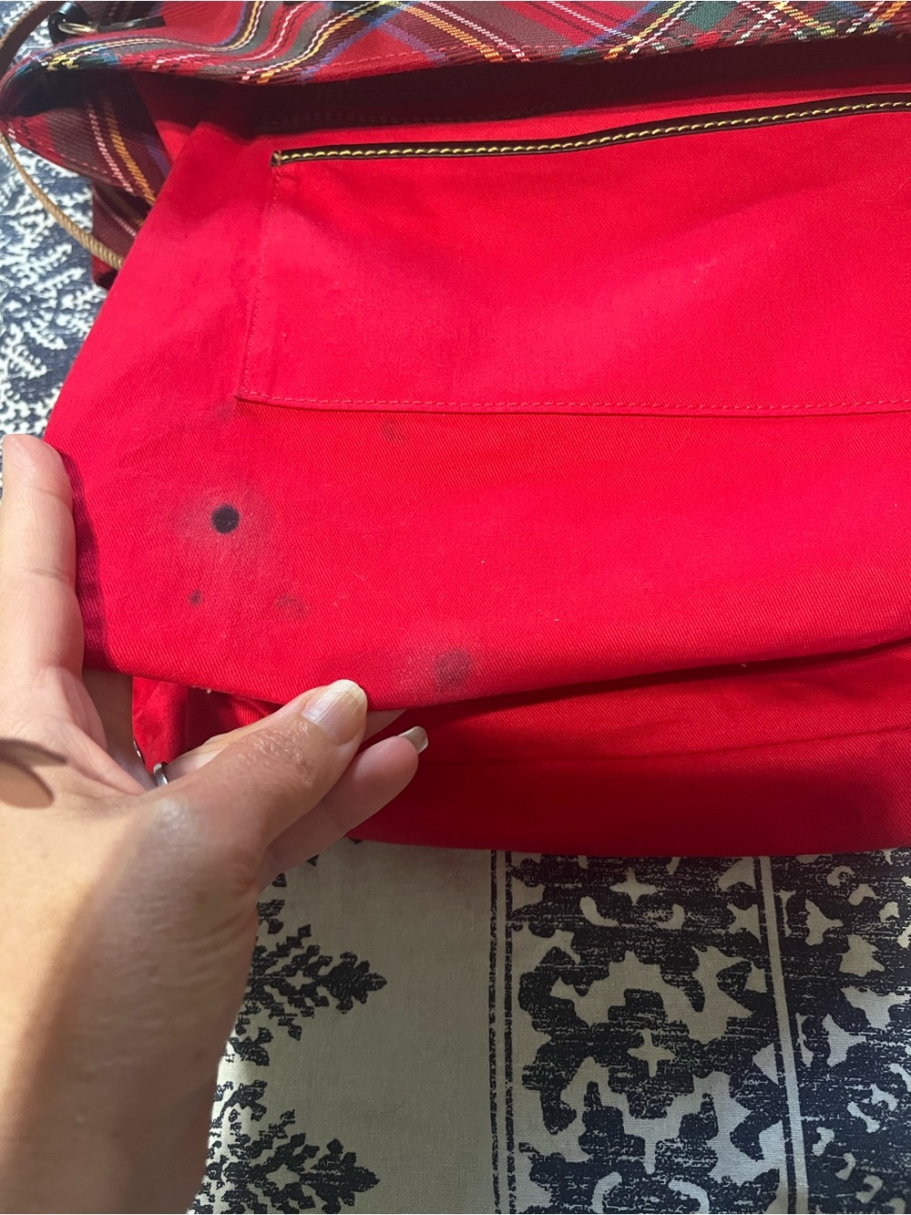 Dooney & Bourke Red TartanTote with Black Leather Handles (Some Interior Marks) - Picture 8 of 16